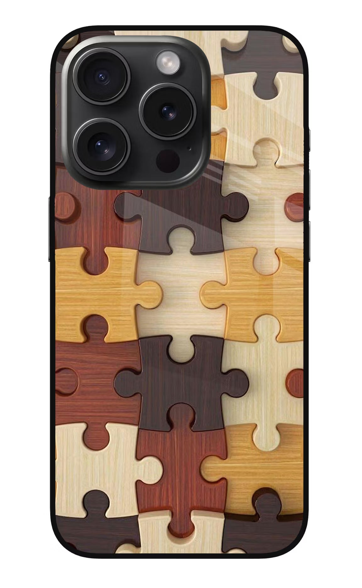 Wooden Puzzle iPhone 15 Pro Glass Case Back Cover by Casekaro