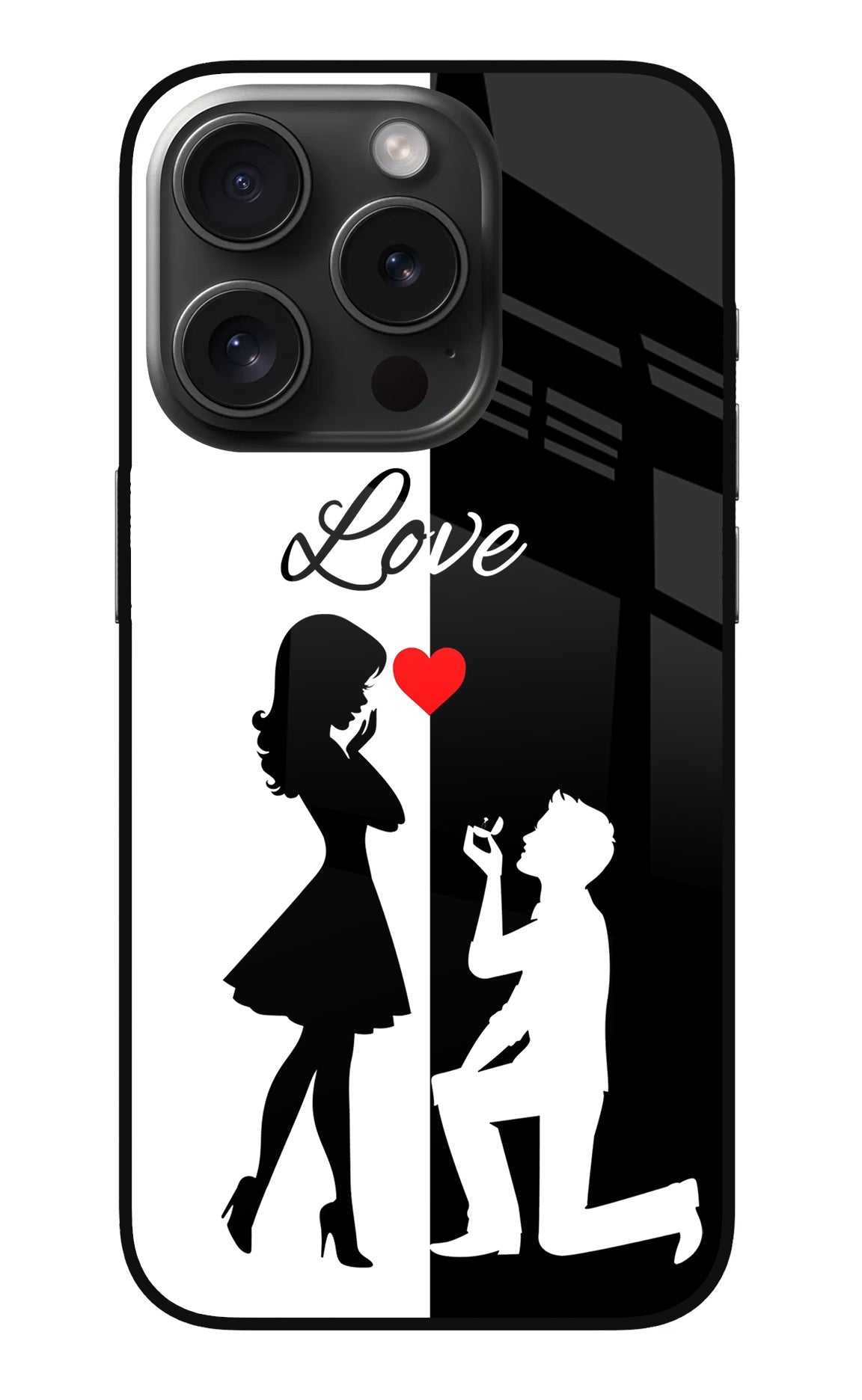 Love Propose Black And White iPhone 15 Pro Glass Case