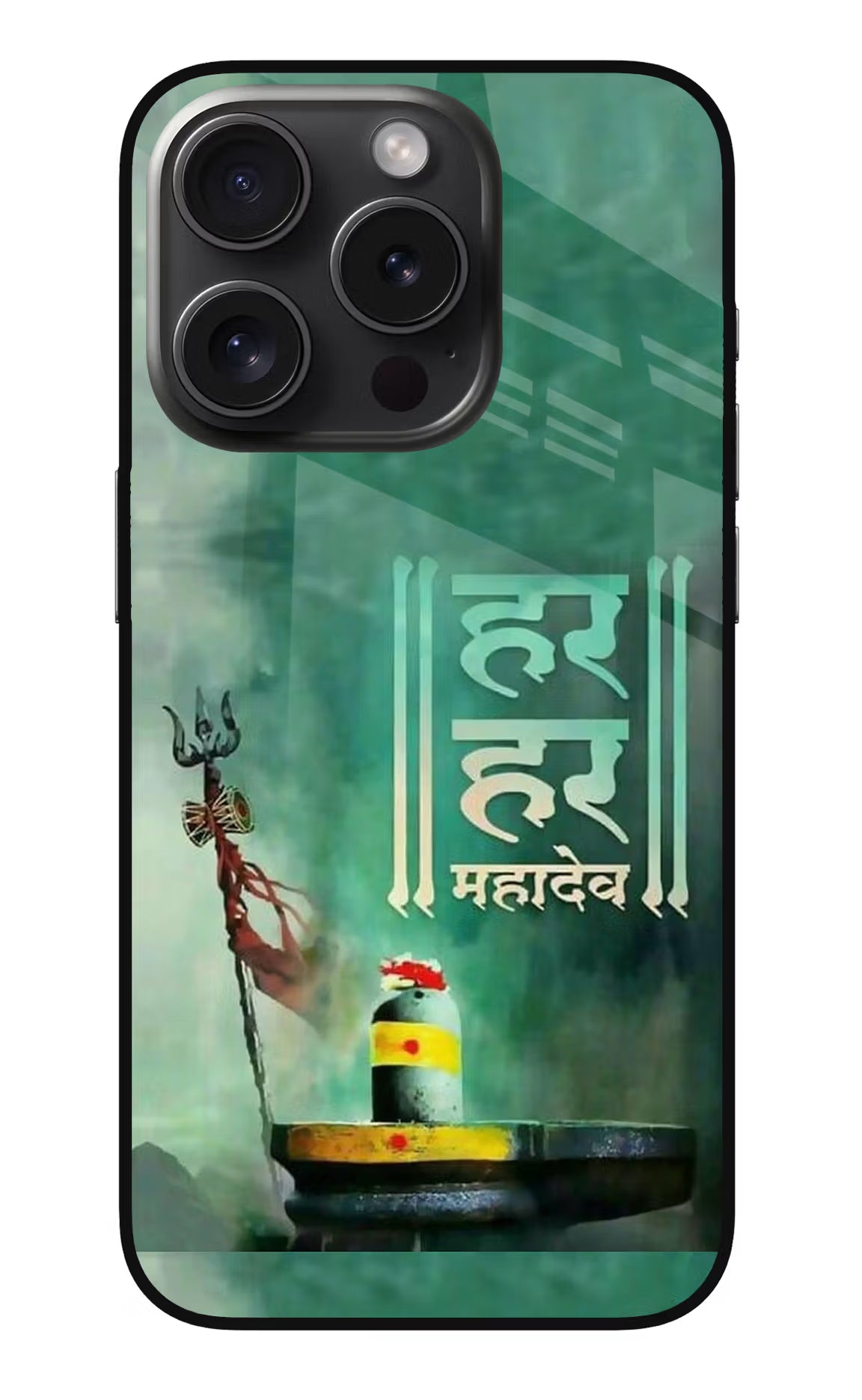 Har Har Mahadev Shivling iPhone 15 Pro Glass Case Back Cover by Casekaro