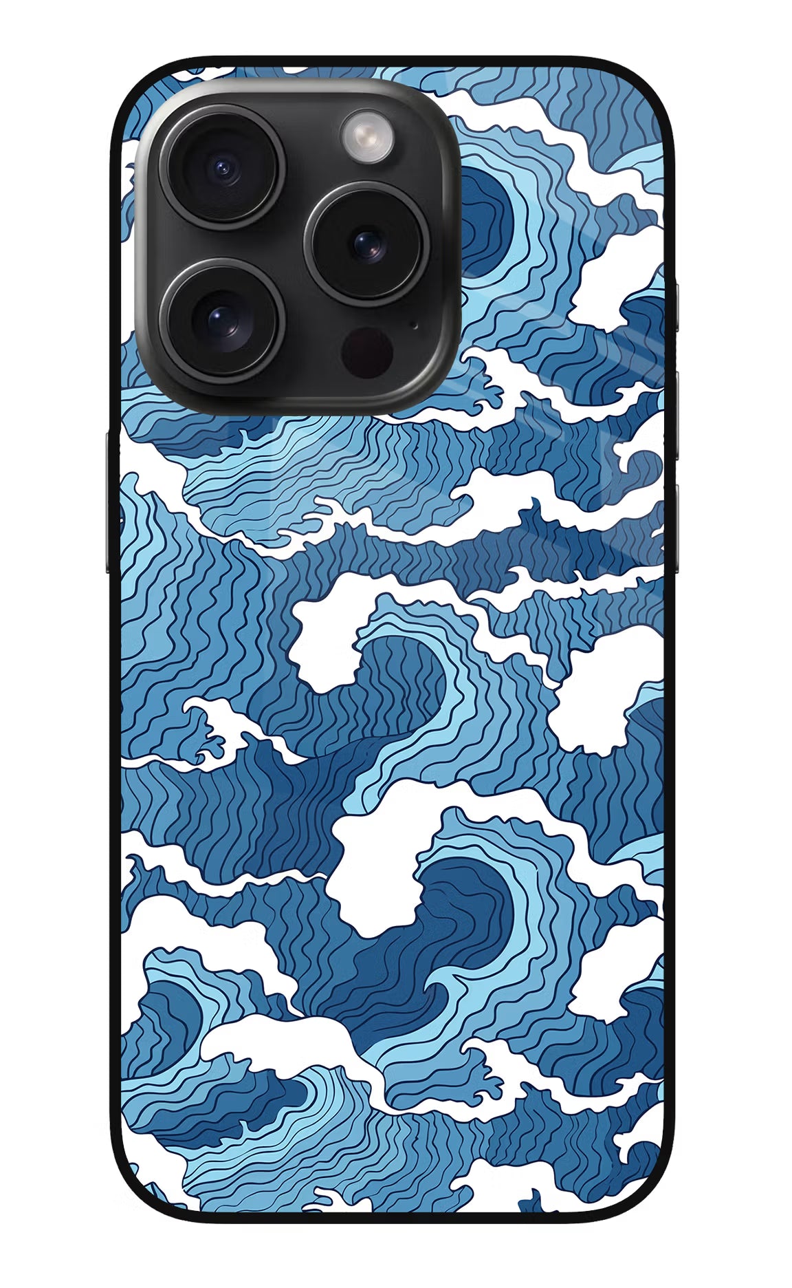Blue Waves iPhone 15 Pro Glass Case Back Cover by Casekaro