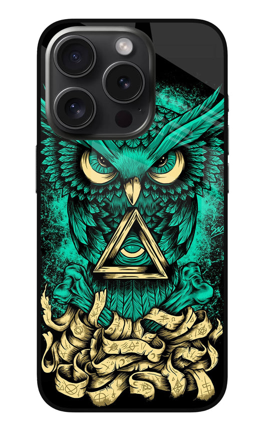 Green Owl iPhone 15 Pro Glass Case