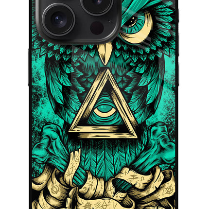 Green Owl iPhone 15 Pro Glass Case