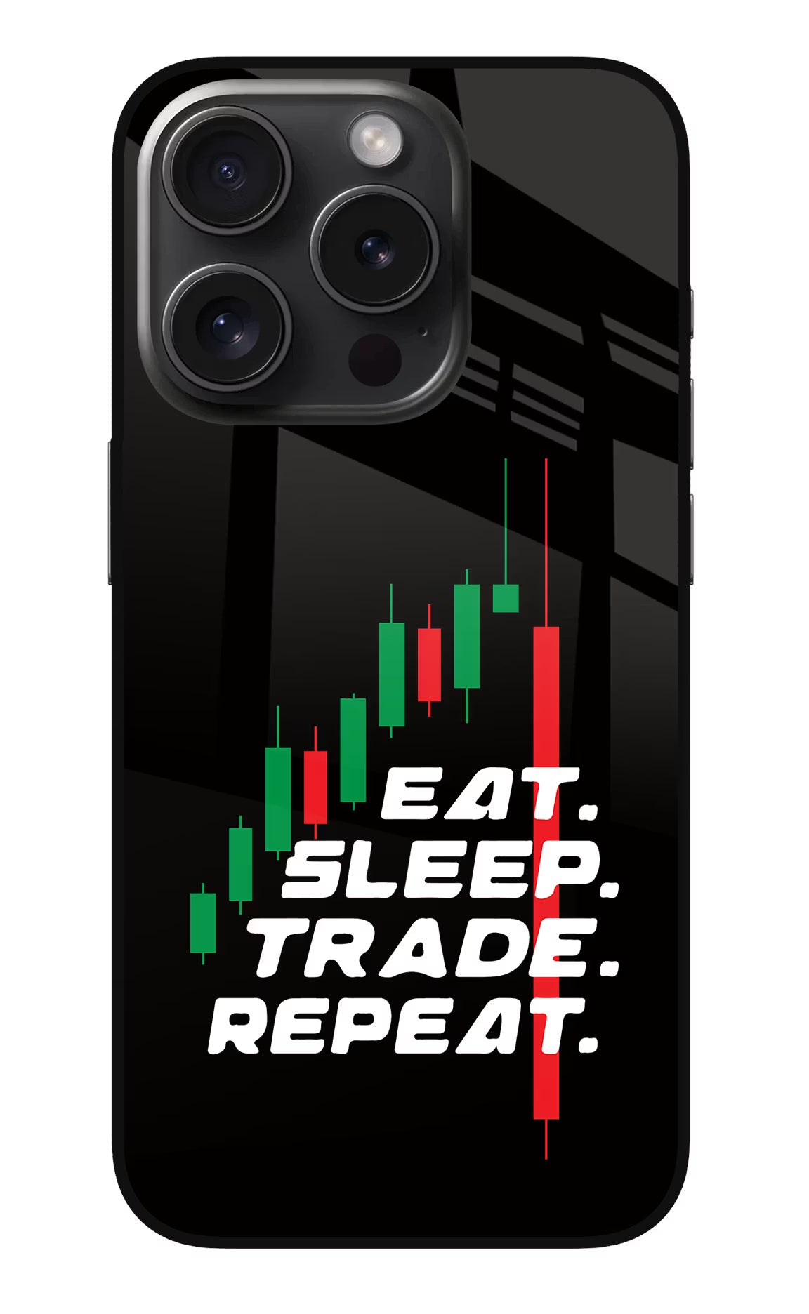 Eat Sleep Trade Repeat iPhone 15 Pro Glass Case Back Cover by Casekaro