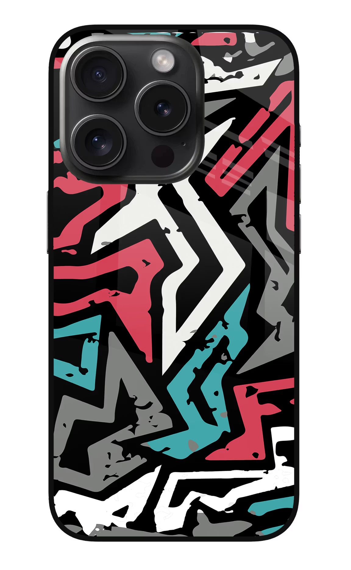 Geometric Graffiti iPhone 15 Pro Glass Case Back Cover by Casekaro