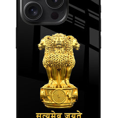 Satyamev Jayate Golden iPhone 15 Pro Glass Case