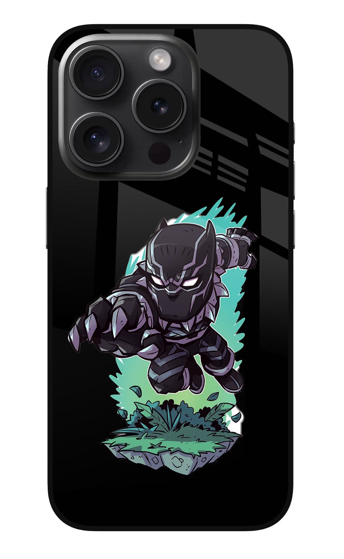 Black Panther iPhone 15 Pro Glass Case Back Cover by Casekaro