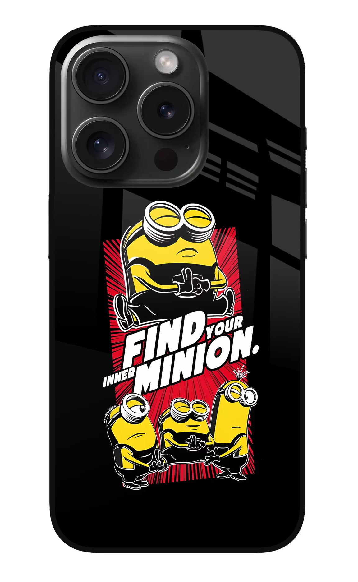 Find your inner Minion iPhone 15 Pro Glass Case Back Cover by Casekaro
