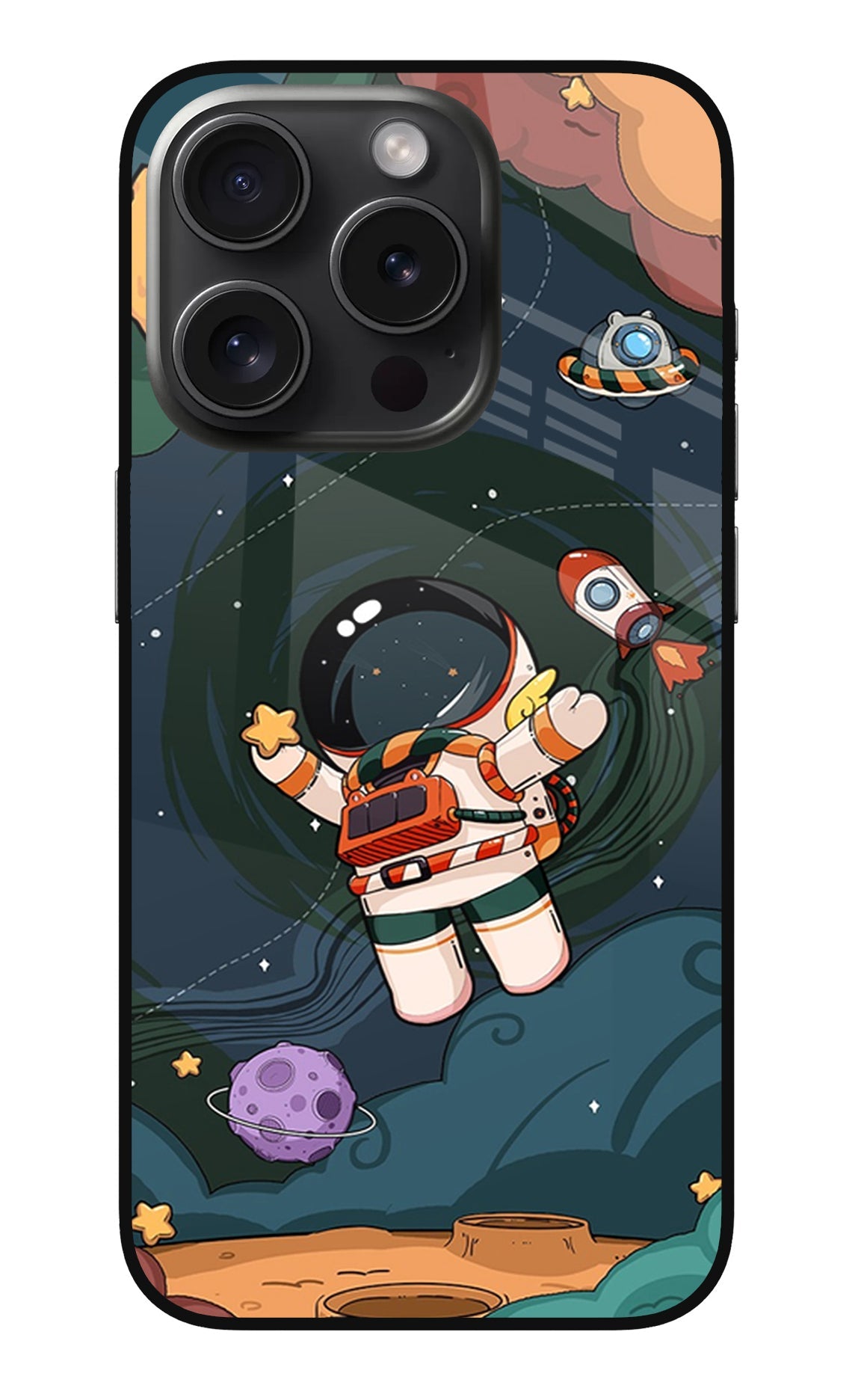 Cartoon Astronaut iPhone 15 Pro Glass Case