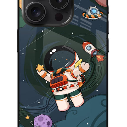 Cartoon Astronaut iPhone 15 Pro Glass Case Back Cover by Casekaro