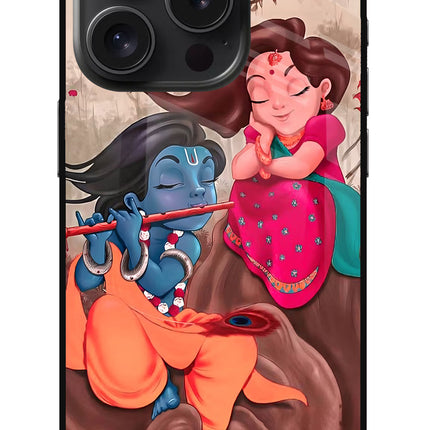 Radhe Krishna iPhone 15 Pro Glass Case Back Cover by Casekaro