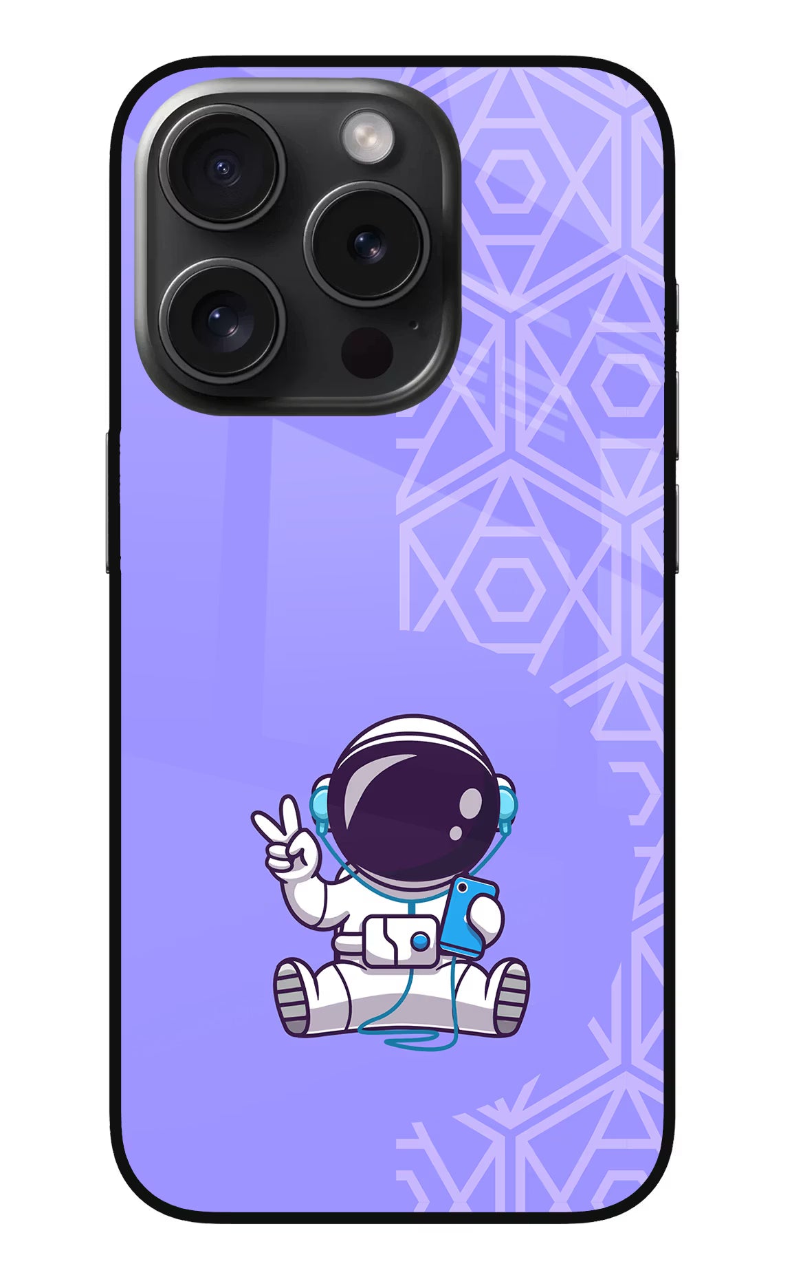 Cute Astronaut Chilling iPhone 15 Pro Glass Case Back Cover by Casekaro