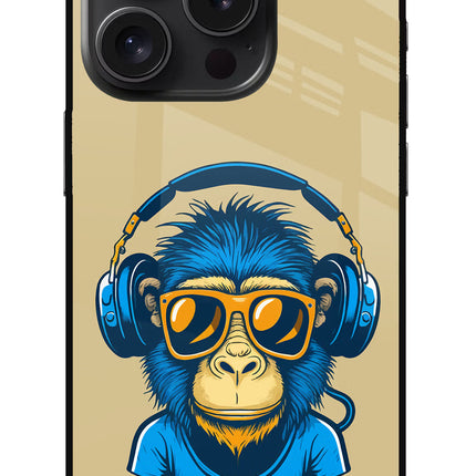 Monkey Headphone iPhone 15 Pro Glass Case Back Cover by Casekaro