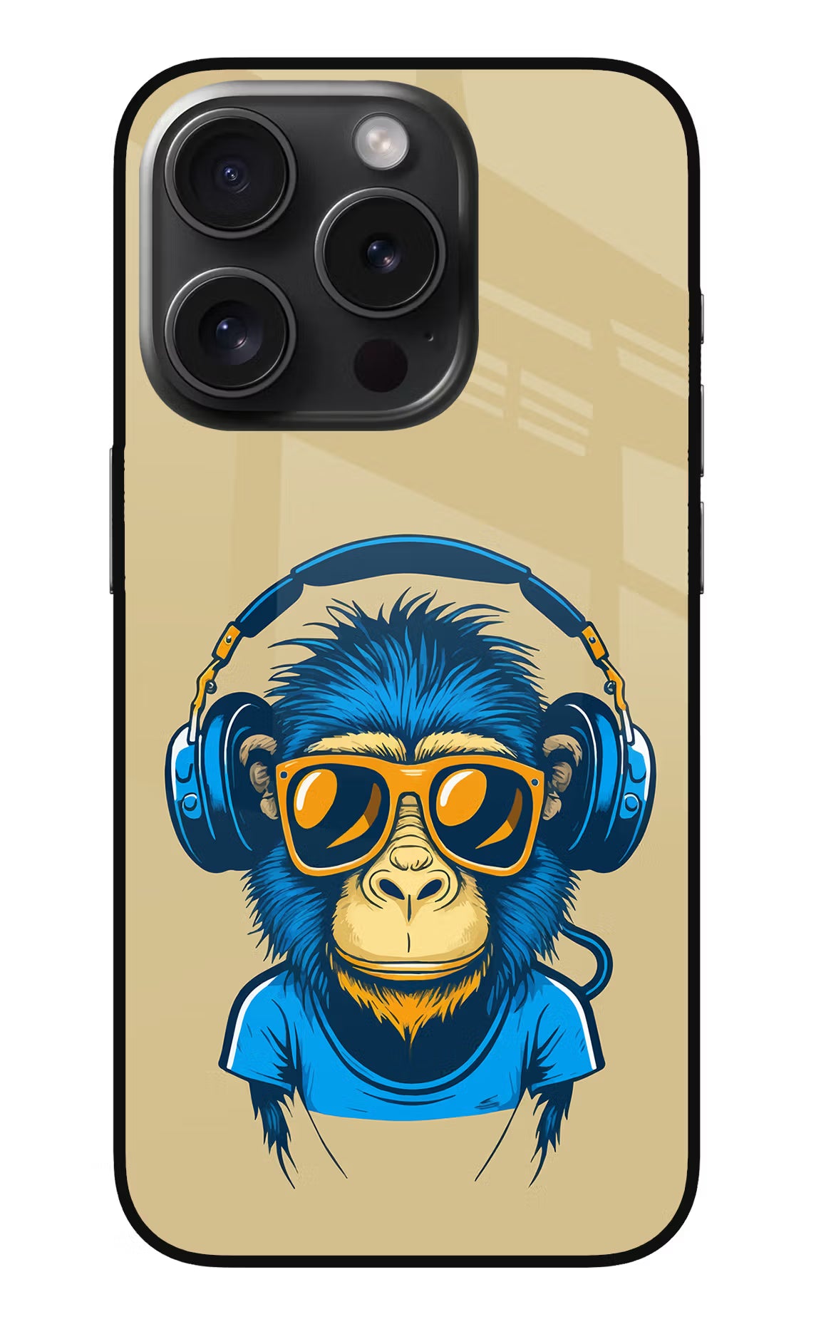 Monkey Headphone iPhone 15 Pro Glass Case Back Cover by Casekaro