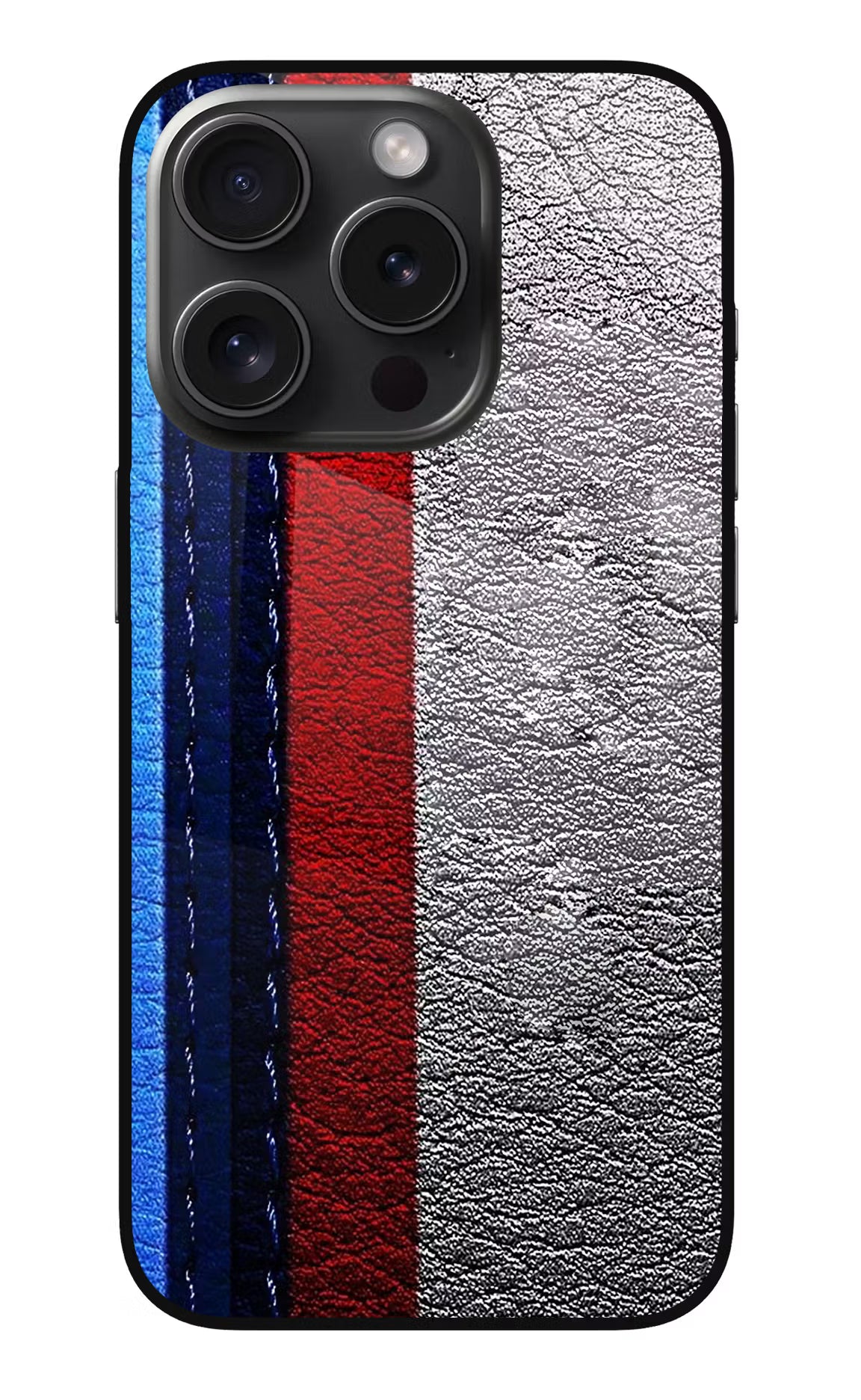 BMW Stripes iPhone 15 Pro Glass Case Back Cover by Casekaro