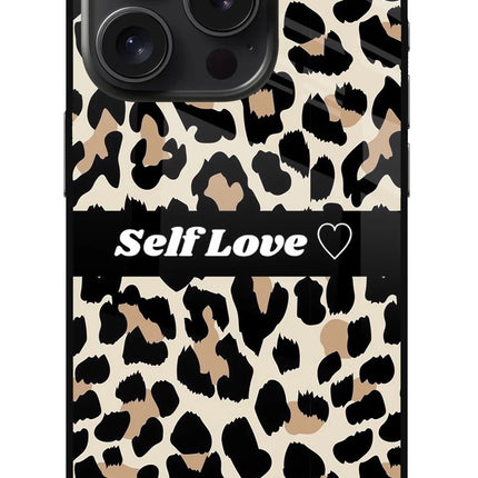 Leopard Print Self Love iPhone 15 Pro Glass Case