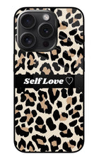 Leopard Print Self Love iPhone 15 Pro Glass Case Back Cover by Casekaro
