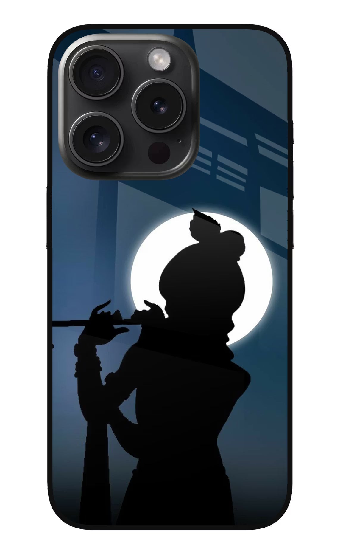 Shri Krishna Silhouette iPhone 15 Pro Glass Case Back Cover by Casekaro
