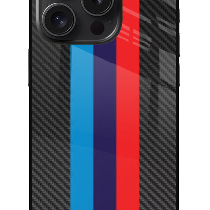 BMW Stripes Pattern iPhone 15 Pro Glass Case Back Cover by Casekaro