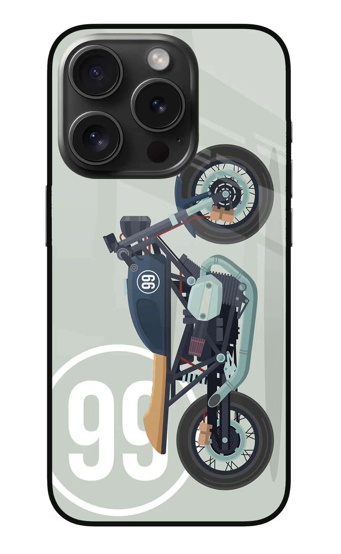 Classic Cafe Racer 99 iPhone 15 Pro Glass Case Back Cover by Casekaro