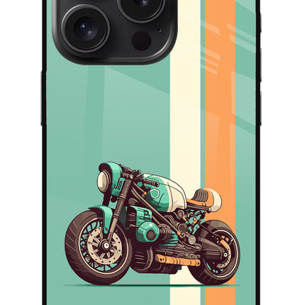 Striped Moto Drift iPhone 15 Pro Glass Case Back Cover by Casekaro