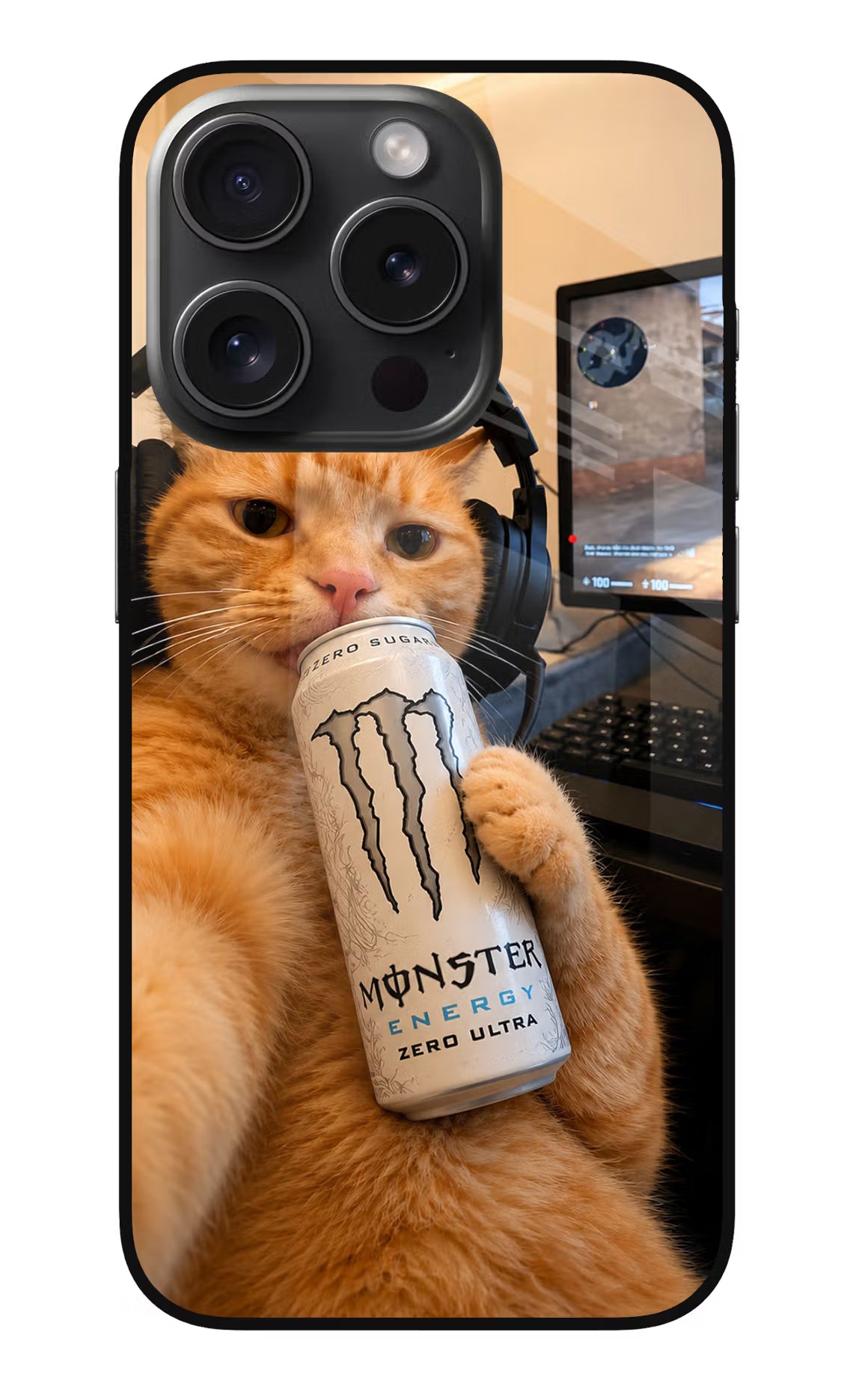 Gamer Cat Energy iPhone 15 Pro Glass Case