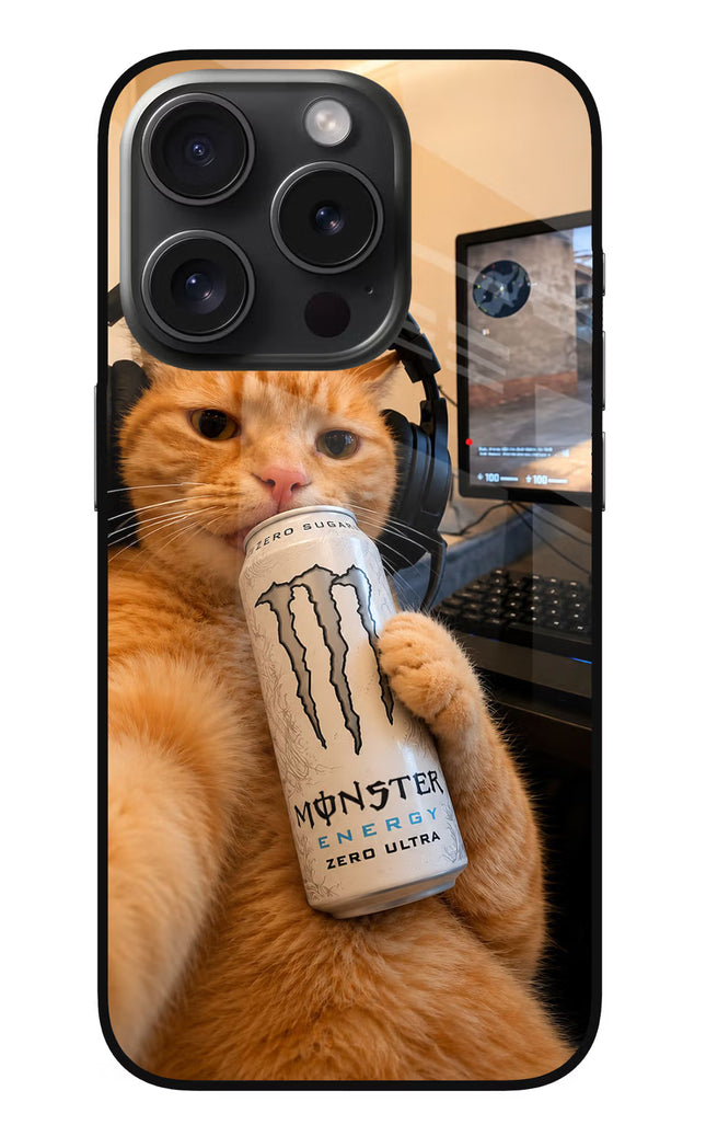 Gamer Cat Energy iPhone 15 Pro Glass Case