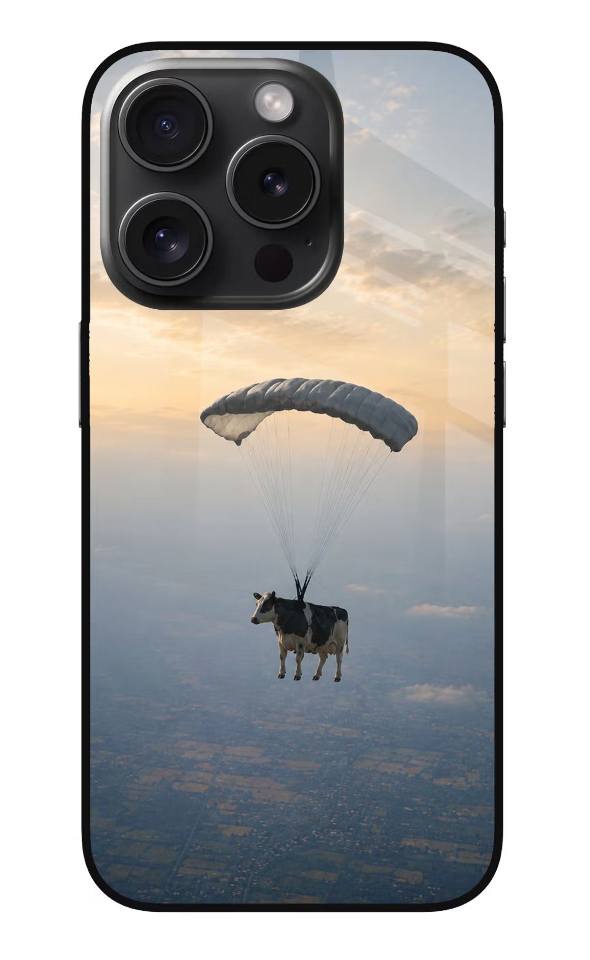 Skydiving Cow iPhone 15 Pro Glass Case