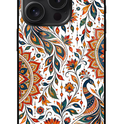 White Mayura iPhone 15 Pro Glass Case