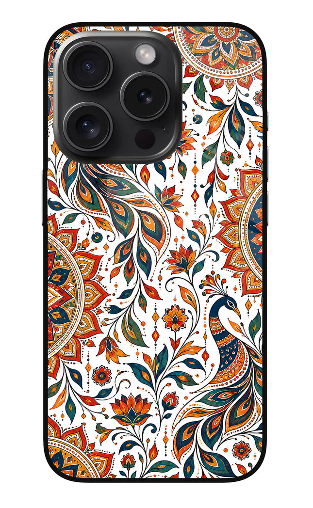 White Mayura iPhone 15 Pro Glass Case