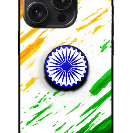 Indian Flag Ashoka Chakra iPhone 15 Pro Glass Case