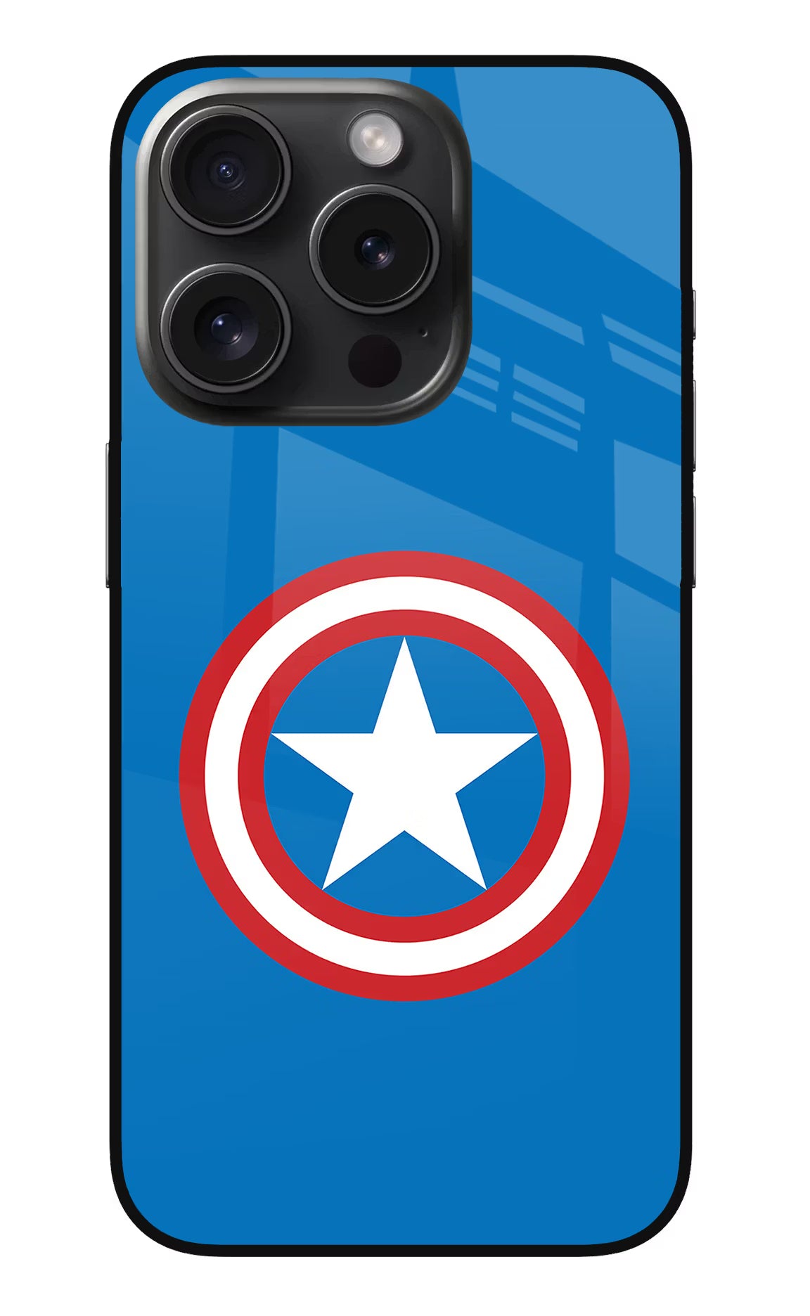 Captain America Logo iPhone 15 Pro Max Glass Case Back Cover by Casekaro