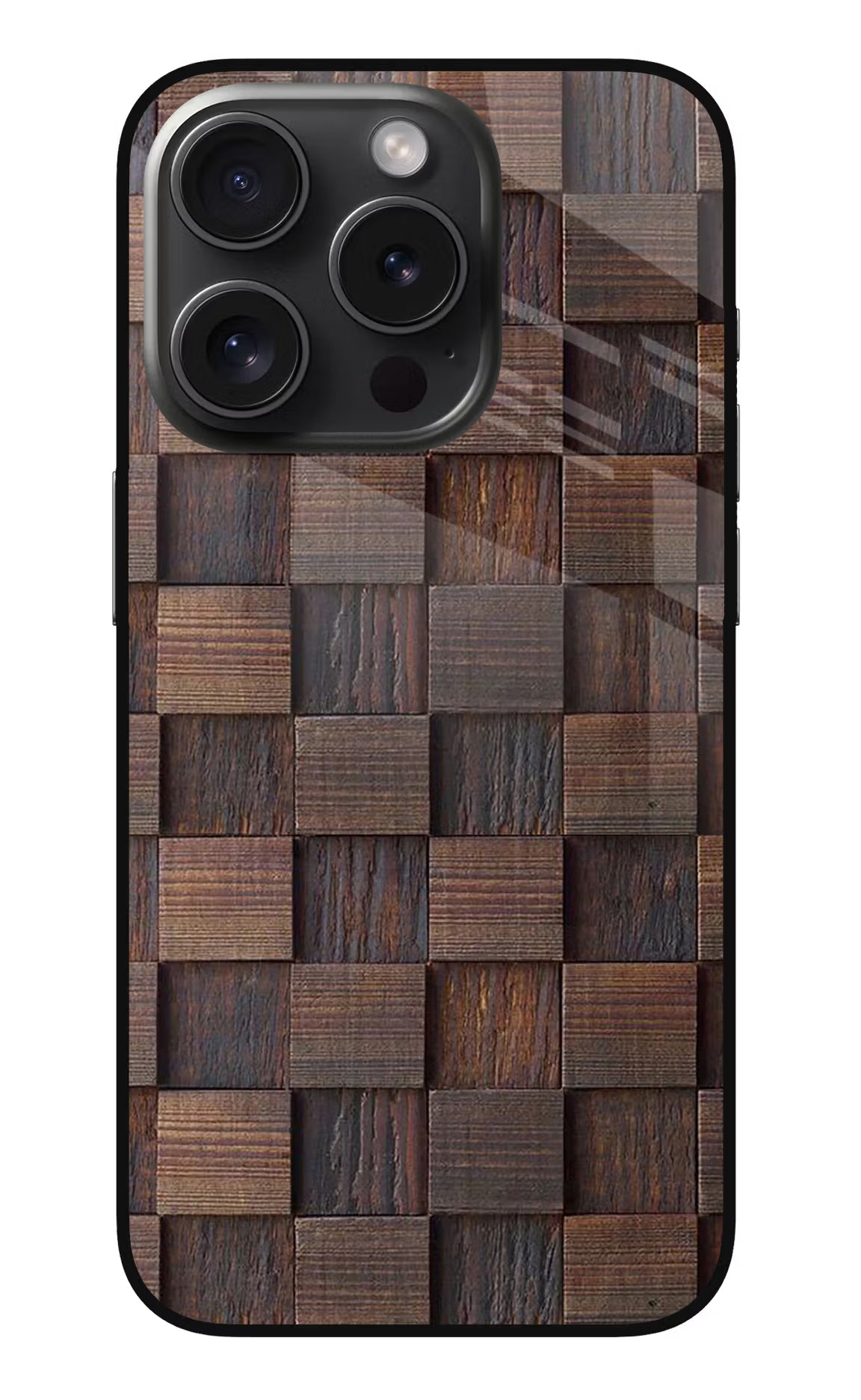 Wooden Cube Design iPhone 15 Pro Max Glass Case Back Cover by Casekaro