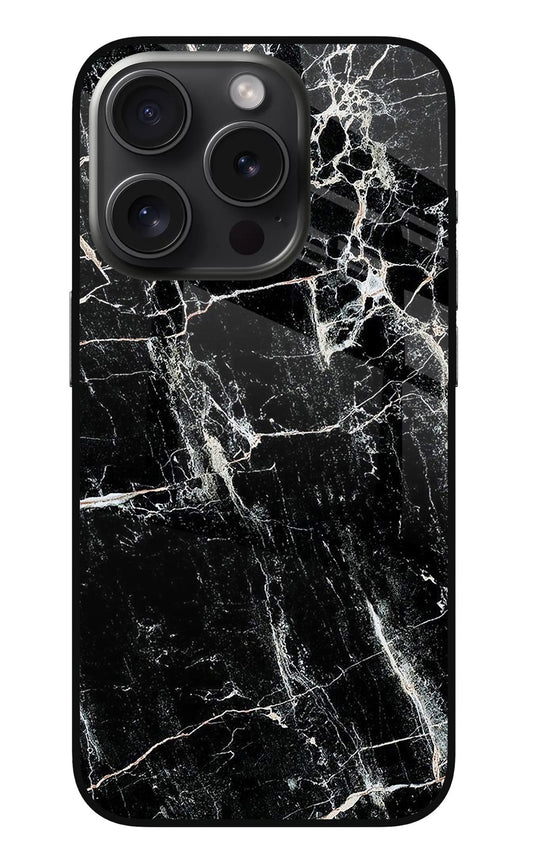 Black Marble Texture iPhone 15 Pro Max Glass Case
