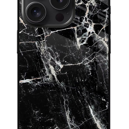 Black Marble Texture iPhone 15 Pro Max Glass Case Back Cover by Casekaro