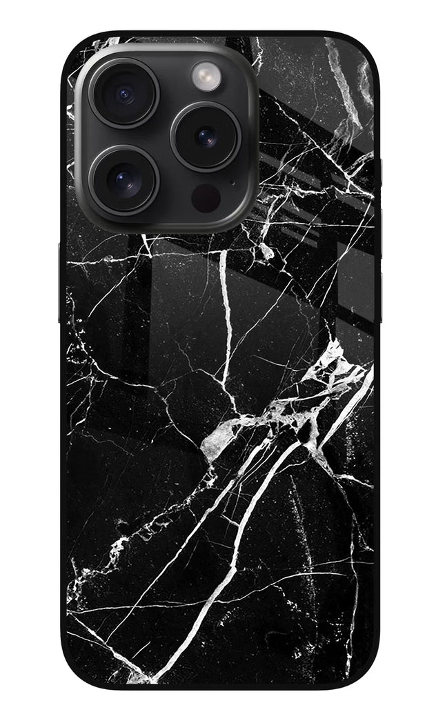 Black Marble Pattern iPhone 15 Pro Max Glass Case