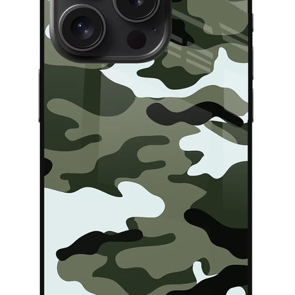 Camouflage iPhone 15 Pro Max Glass Case Back Cover by Casekaro