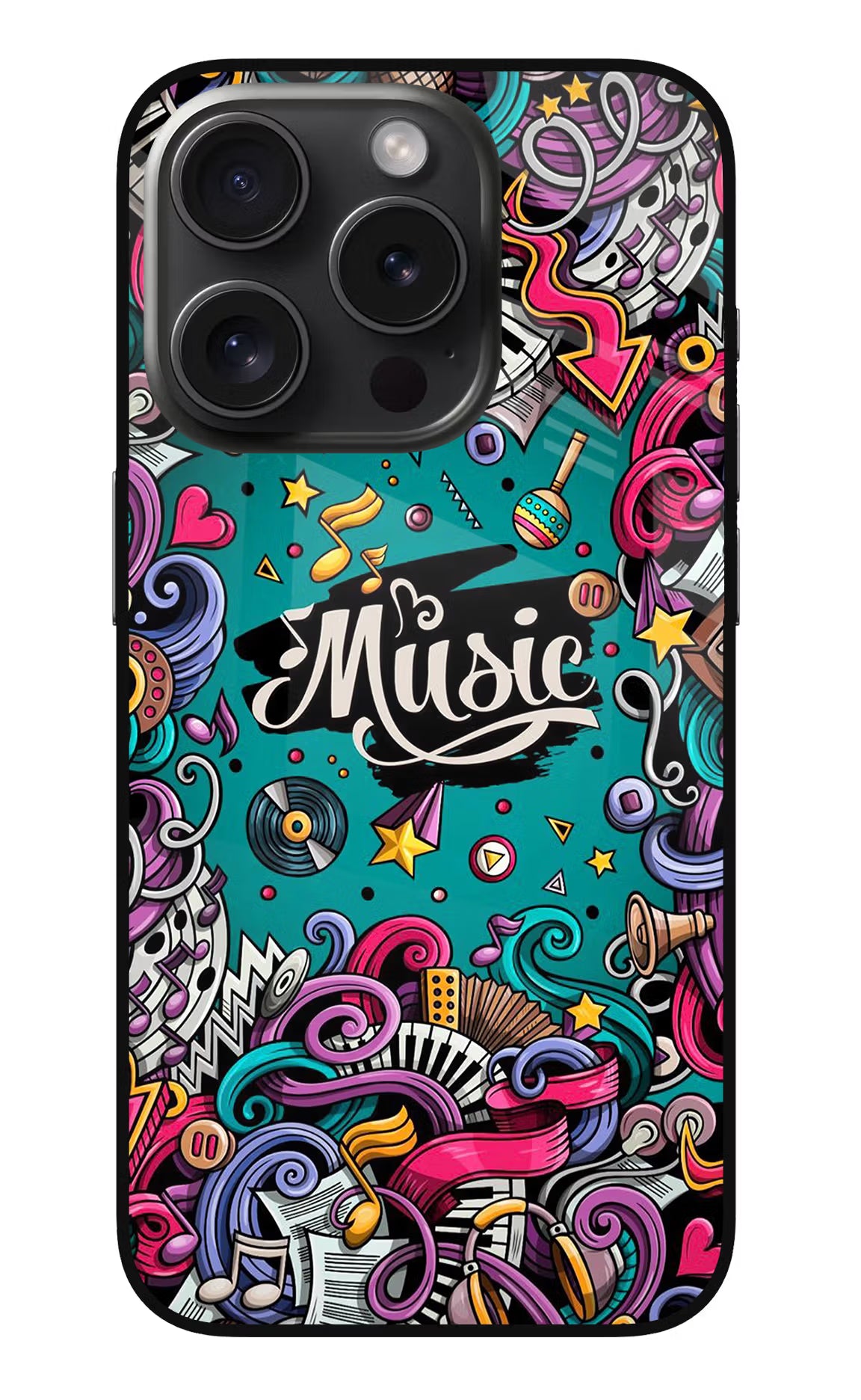 Music Graffiti iPhone 15 Pro Max Glass Case Back Cover by Casekaro