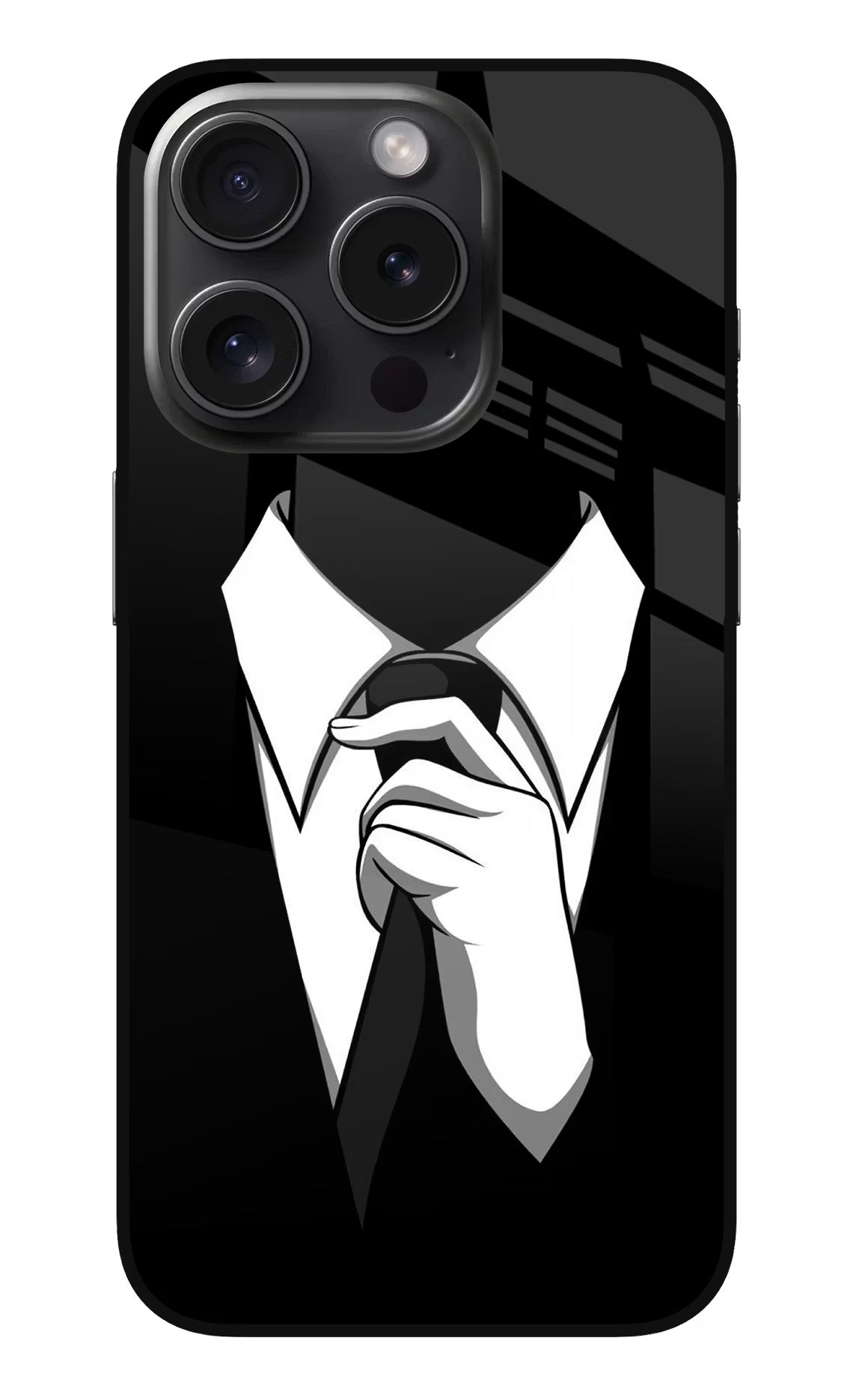 Black Tie iPhone 15 Pro Max Glass Case Back Cover by Casekaro