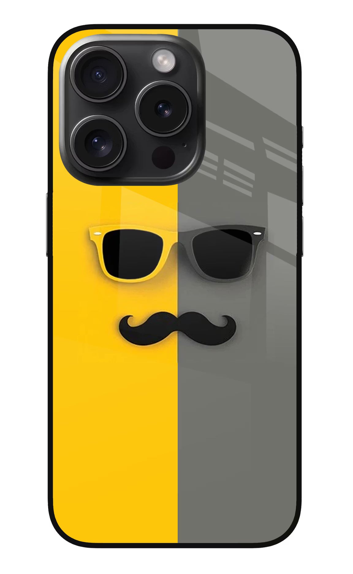 Sunglasses with Mustache iPhone 15 Pro Max Glass Case Back Cover by Casekaro