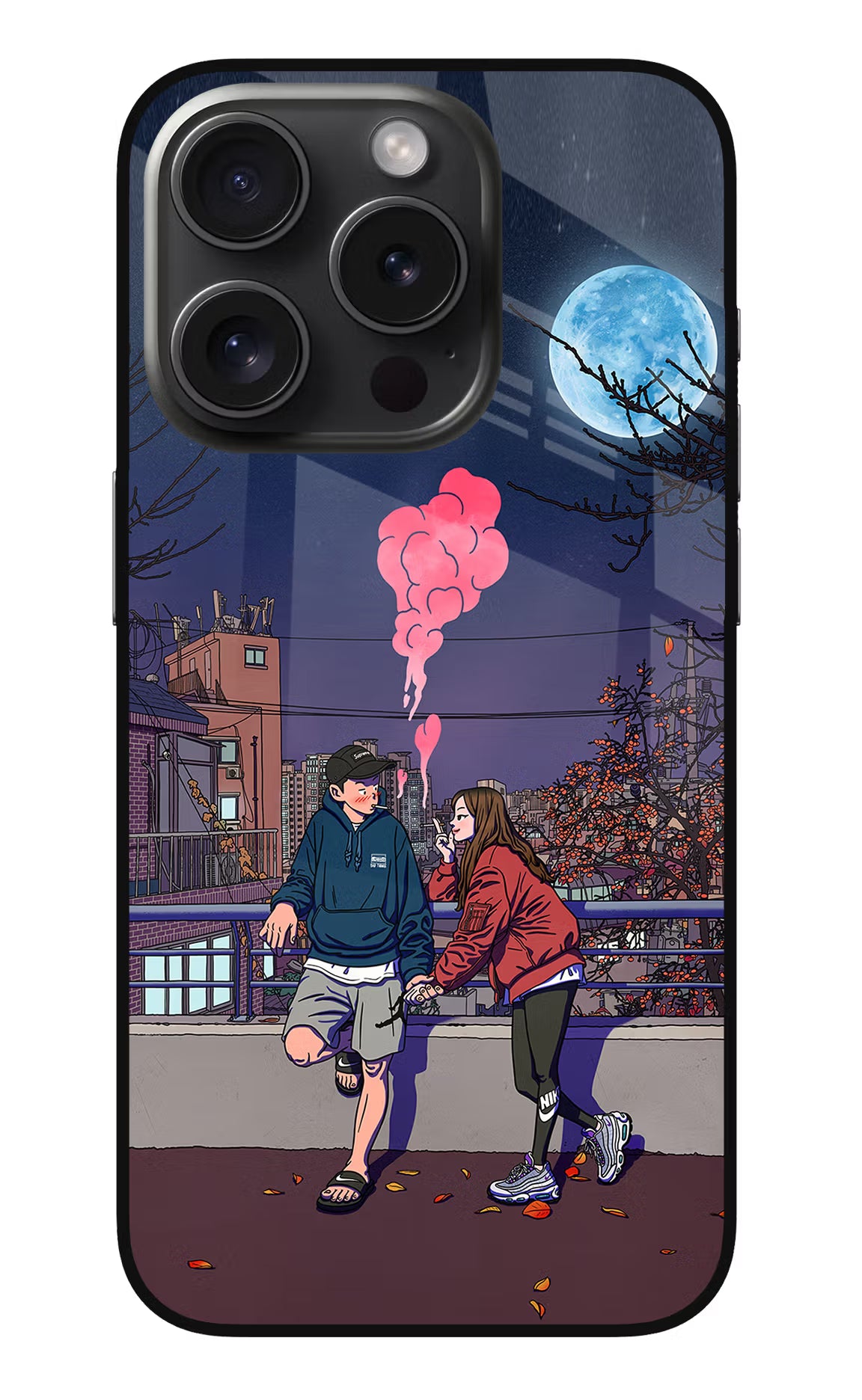 Chilling Couple iPhone 15 Pro Max Glass Case Back Cover by Casekaro