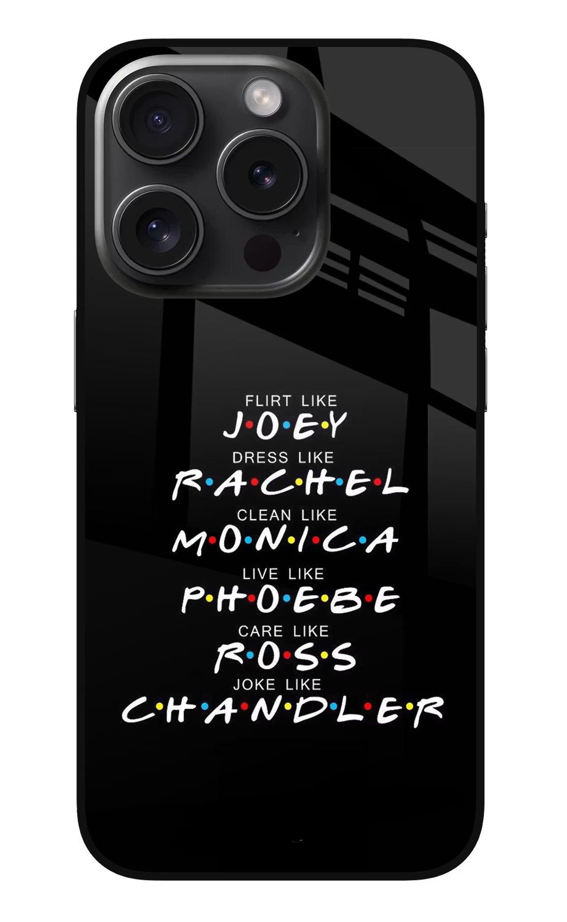 FRIENDS Character iPhone 15 Pro Max Glass Case Back Cover by Casekaro