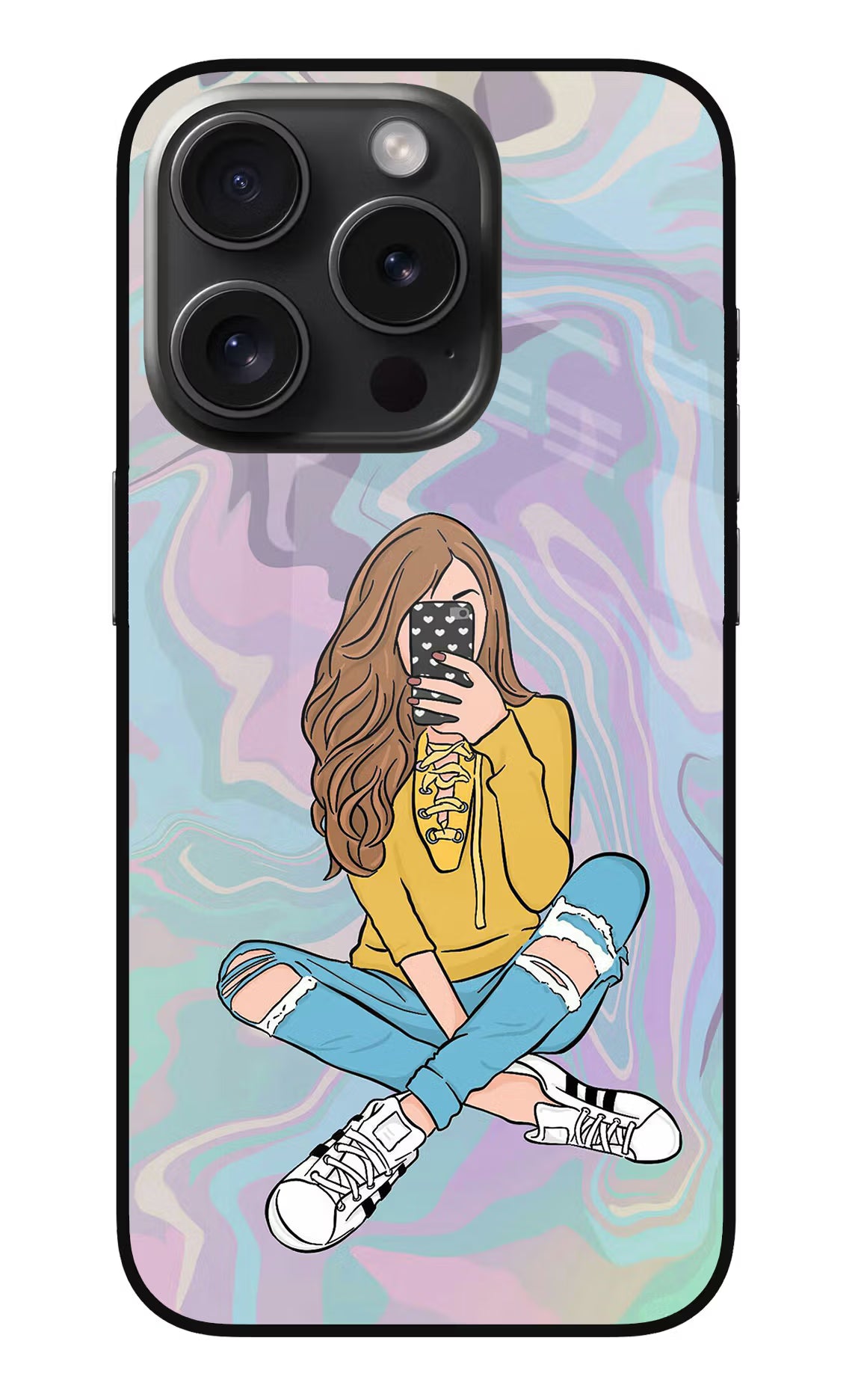 Selfie Girl iPhone 15 Pro Max Glass Case Back Cover by Casekaro