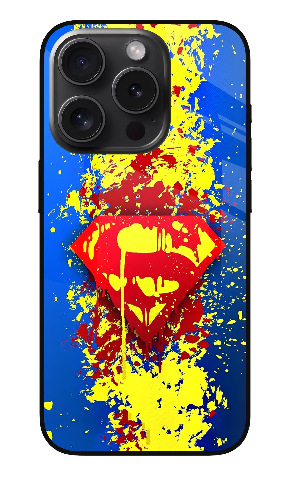 Superman logo iPhone 15 Pro Max Glass Case Back Cover by Casekaro