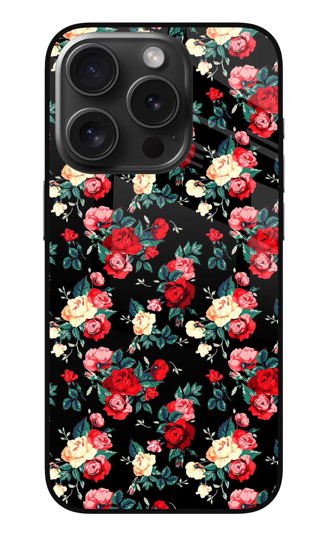 Rose Pattern iPhone 15 Pro Max Glass Case Back Cover by Casekaro