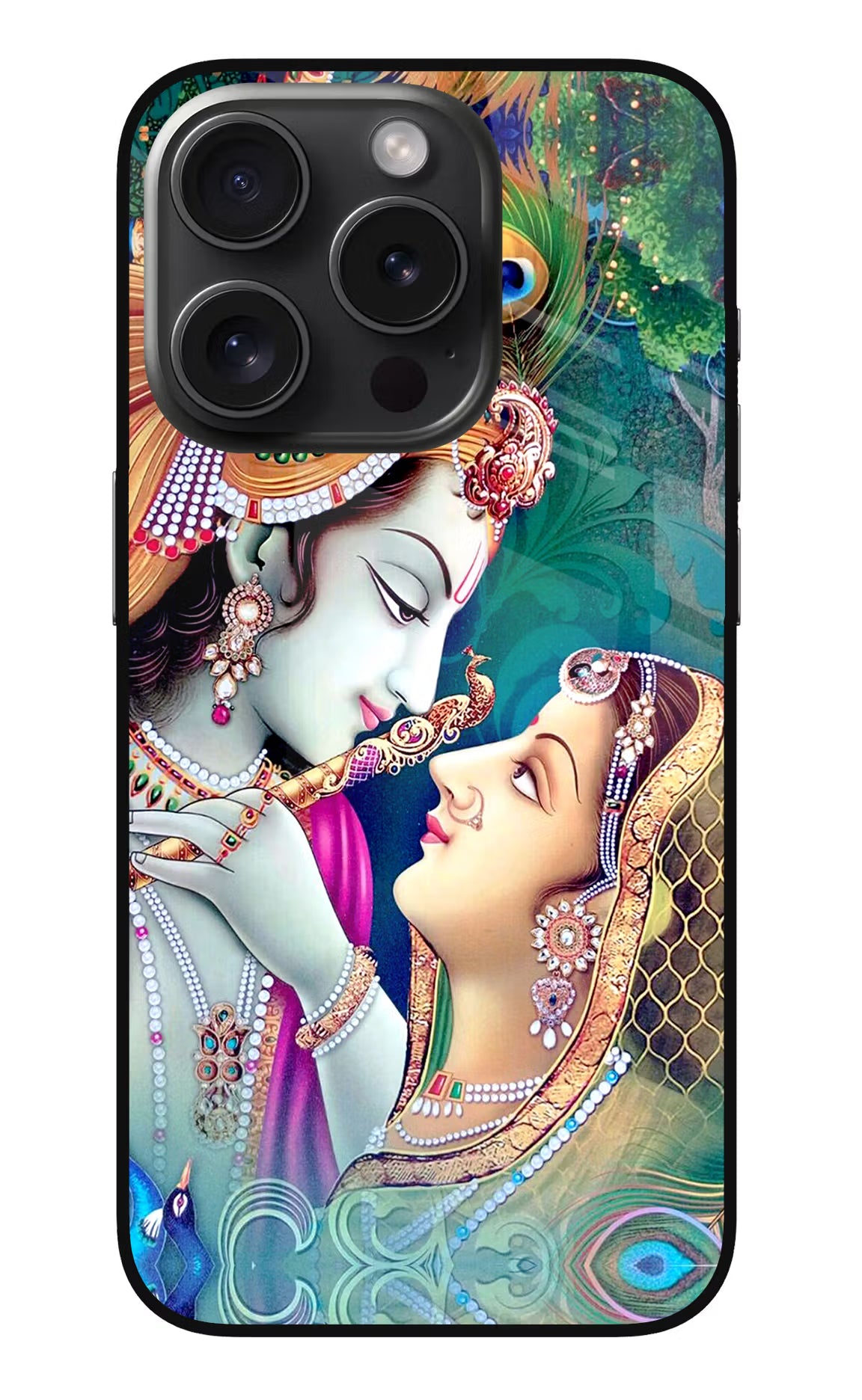 Lord Radha Krishna iPhone 15 Pro Max Glass Case Back Cover by Casekaro