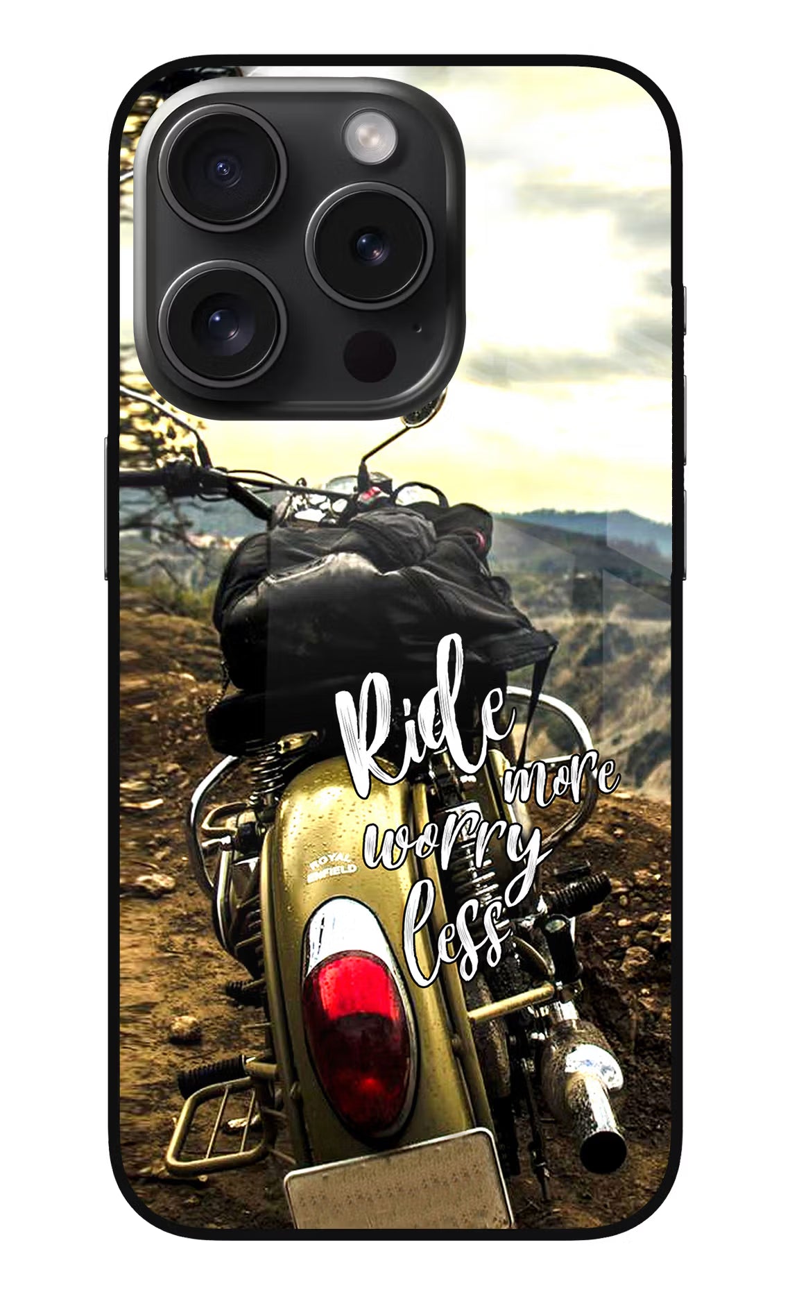 Ride More Worry Less iPhone 15 Pro Max Glass Case Back Cover by Casekaro