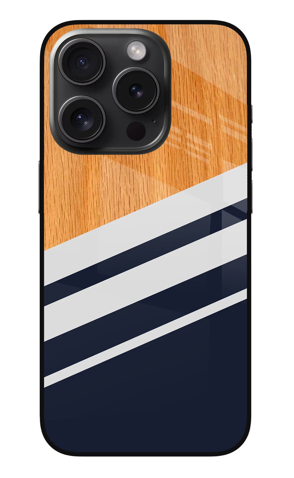 Blue and white wooden iPhone 15 Pro Max Glass Case Back Cover by Casekaro