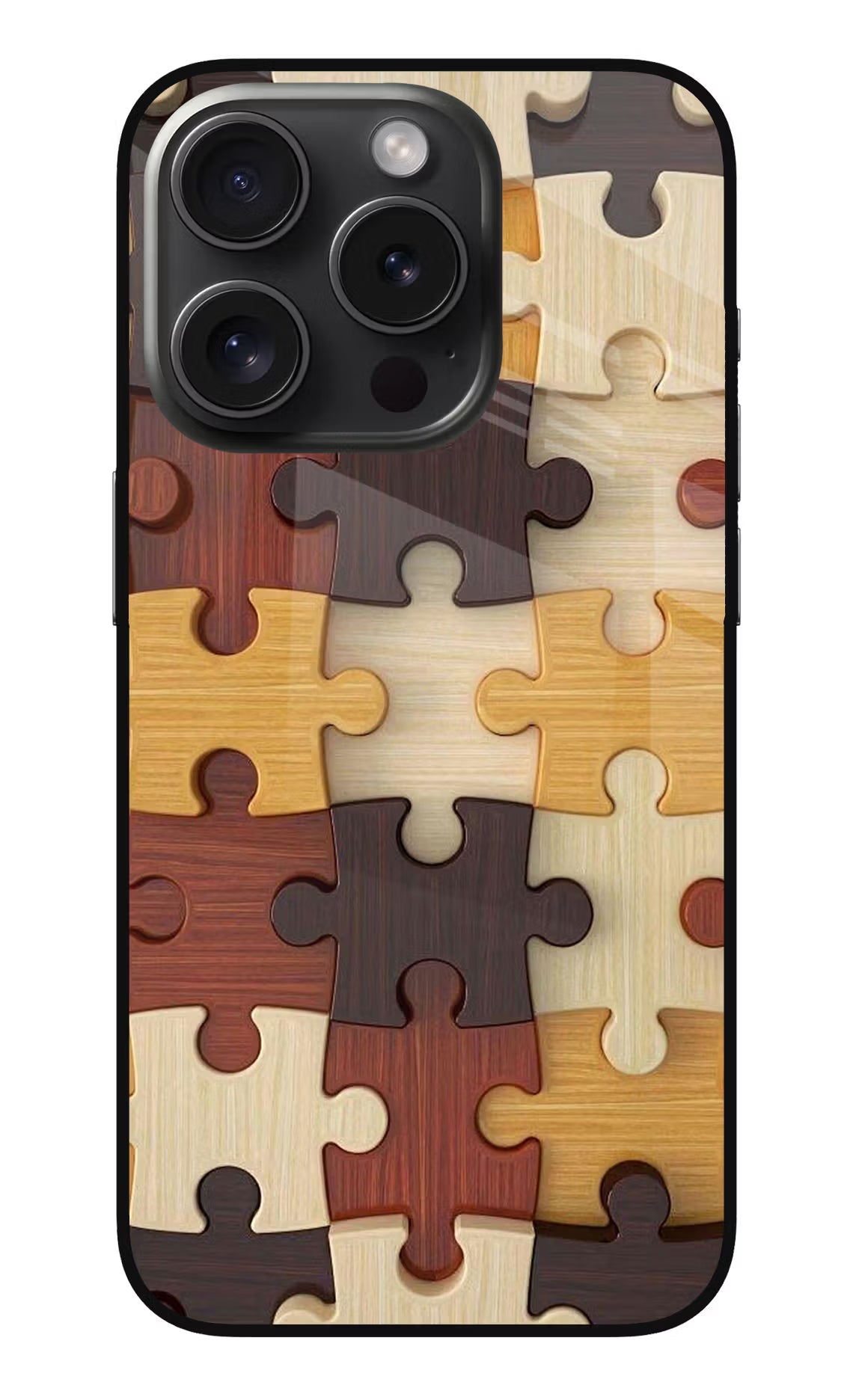 Wooden Puzzle iPhone 15 Pro Max Glass Case Back Cover by Casekaro