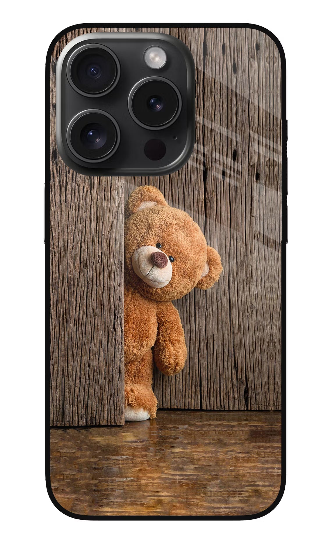 Teddy Wooden iPhone 15 Pro Max Glass Case Back Cover by Casekaro