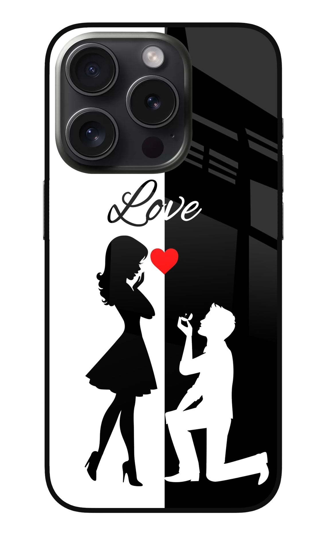 Love Propose Black And White iPhone 15 Pro Max Glass Case